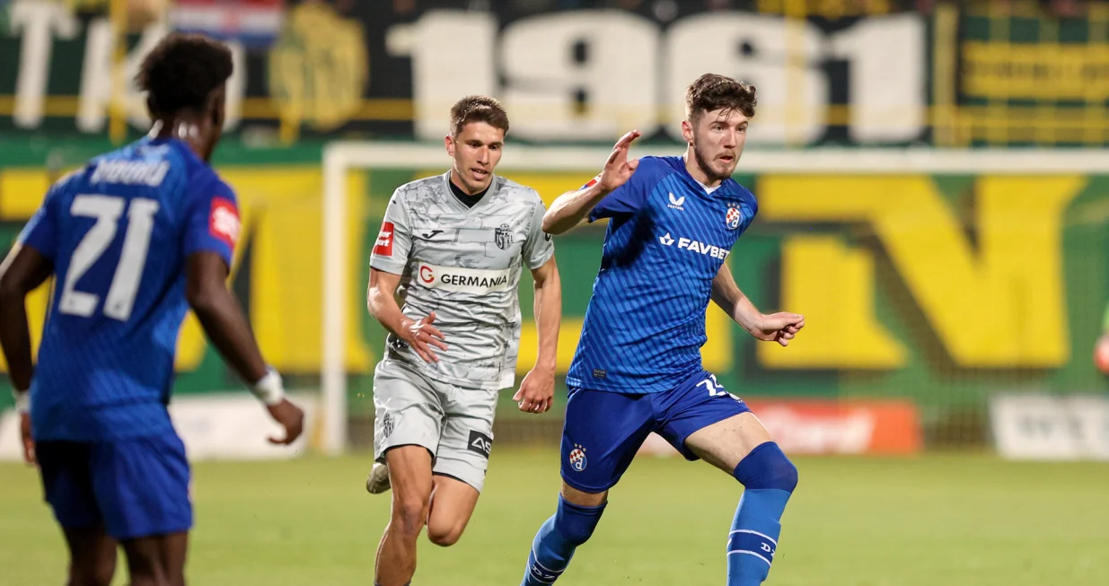 05.04.2025., Stadion Aldo Drosina, Pula - SuperSport HNL, 28. kolo, NK Istra 1961 - GNK Dinamo. Antonio Mauric i Petar Sucic. Photo: Nel Pavletic/PIXSELL